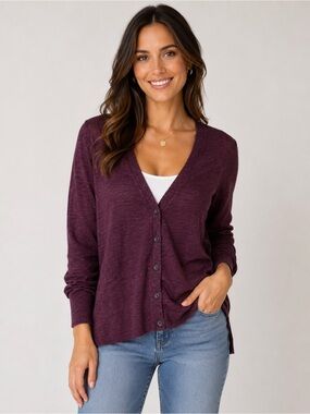 Joe Fresh Burgundy Button Front Cardigan Sweater Medium Layering Knit